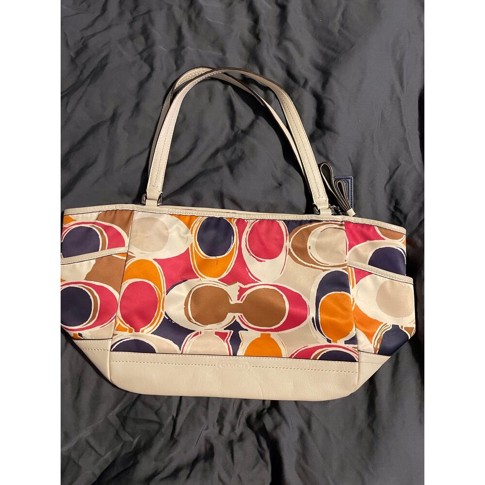 Coach Park Carrie F23277 Hand Drawn Scarf Print Multicolor Tote Bag - Picture 9 of 9